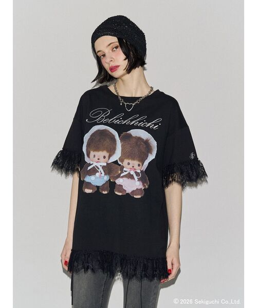jouetie(ジュエティ)の「【Bebichhichi×jouetie】レースドッキングルーズTシャツ(Tシャツ/カットソー・レディース・ブラック/アイボリー/ブルー・FREE)」の2枚目の写真