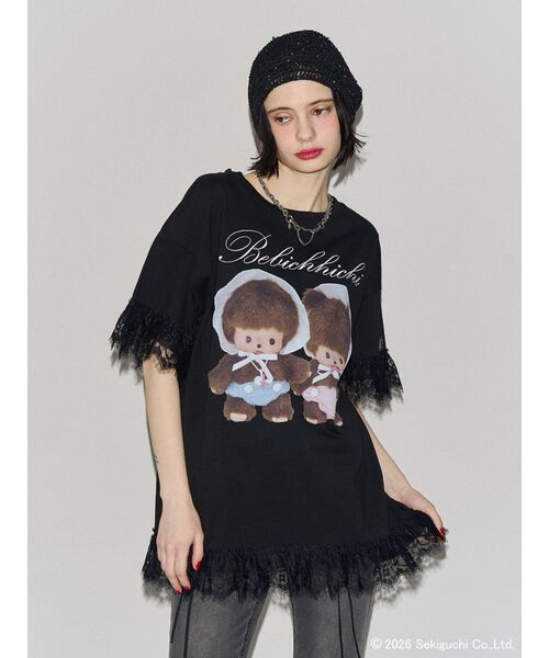 jouetie(ジュエティ)の「【Bebichhichi×jouetie】レースドッキングルーズTシャツ(Tシャツ/カットソー・レディース・ブラック/アイボリー/ブルー・FREE)」の6枚目の写真