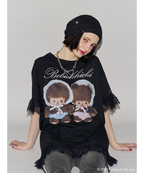 jouetie(ジュエティ)の「【Bebichhichi×jouetie】レースドッキングルーズTシャツ(Tシャツ/カットソー・レディース・ブラック/アイボリー/ブルー・FREE)」の10枚目の写真