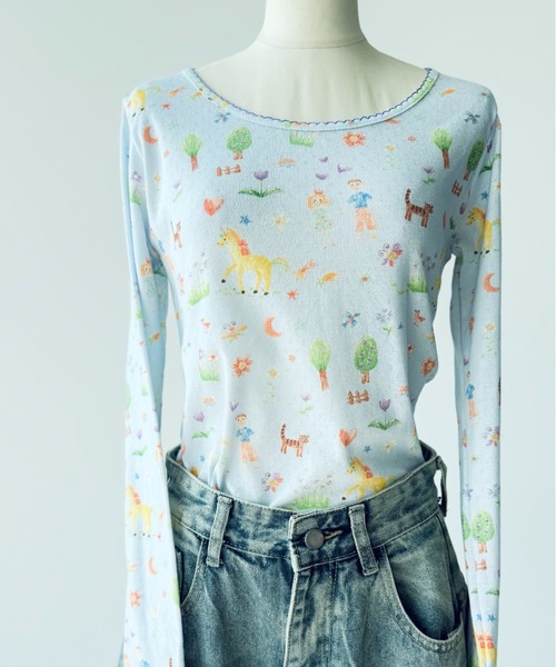 Y2K SYNAPSE FACTORY（ワイツーケー シナプスファクトリー）の「【fairy tale】プリントロングTシャツ（Tシャツ/カットソー・レディース・ミント/サックスブルー・FREE）」の4枚目の写真
