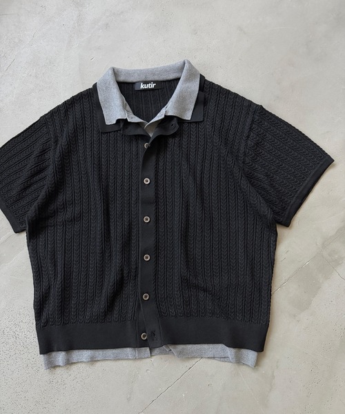 kutir(クティール)の「CABLE KNIT LAYERED SHIRT/ケーブル編みレイヤードシャツ(シャツ/ブラウス・メンズ・ブラック/ボルドー/グレー・MEDIUM/LARGE)」の14枚目の写真