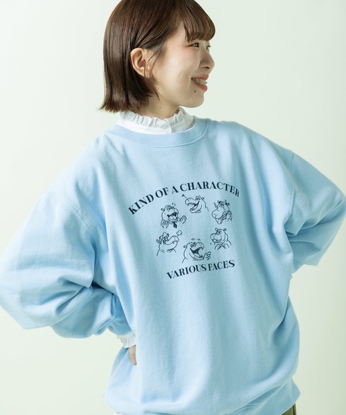 PAR ICI(パーリッシィ)の「Charming Hippo プリントスウェット(Tシャツ/カットソー・レディース・サックスブルー/グレー/ボルドー・FREE)」の1枚目の写真