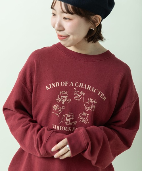 PAR ICI(パーリッシィ)の「Charming Hippo プリントスウェット(Tシャツ/カットソー・レディース・サックスブルー/グレー/ボルドー・FREE)」の3枚目の写真