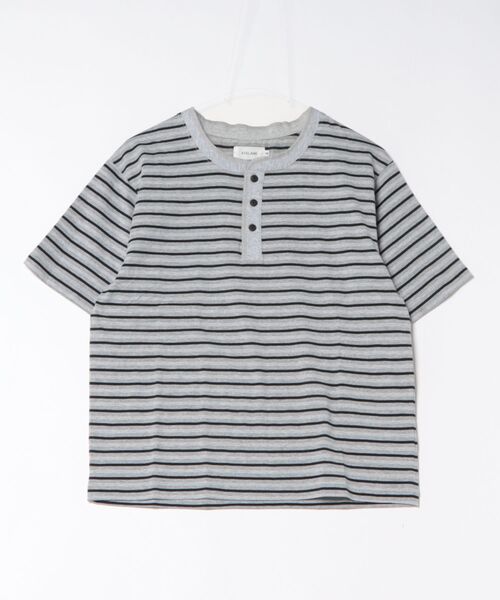ATELANE（アテレーン）の「ATELANE /マルチボーダーヘンリーネックTEE（Tシャツ/カットソー・メンズ・ブラウン/グレー・LARGE/MEDIUM）」の2枚目の写真