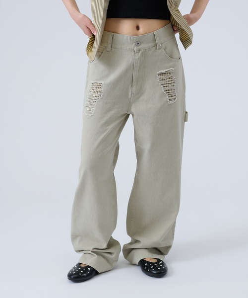 FTW（エフティダブリュー）の「DAMAGE POCKET PANTS（その他パンツ・レディース・ベージュ/チャコールグレー・SMALL/MEDIUM）」の2枚目の写真