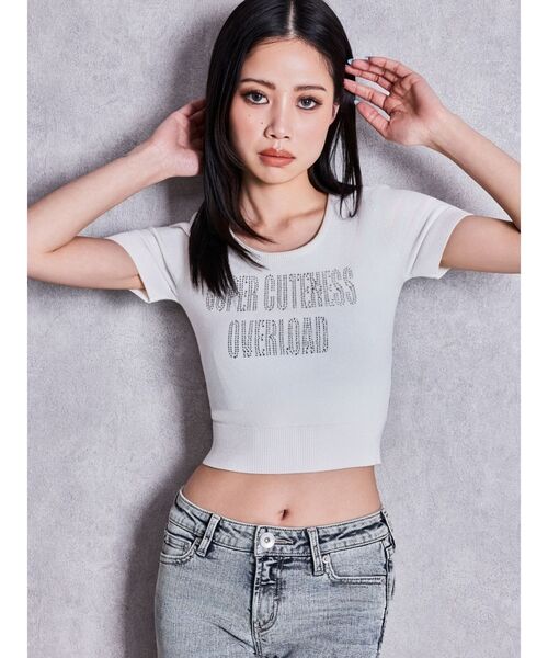 GYDA(ジェイダ)の「bijou logoタイトニットトップス(ニット/セーター・レディース・ブラック/オフホワイト/ピンク・FREE)」の2枚目の写真