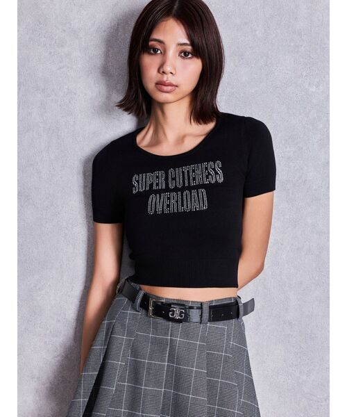 GYDA(ジェイダ)の「bijou logoタイトニットトップス(ニット/セーター・レディース・ブラック/オフホワイト/ピンク・FREE)」の3枚目の写真