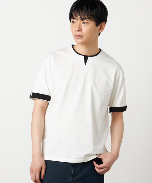 COMME CA ISM（コムサイズム）の「【接触冷感】USAコットン フェイクレイヤード キーネックTシャツ（Tシャツ/カットソー・メンズ・ブラック/ライトグレー/サックスブルー/ホワイト・MEDIUM/LARGE/X-LARGE）」の2枚目の写真