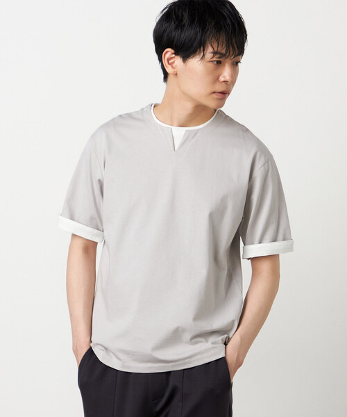 COMME CA ISM（コムサイズム）の「【接触冷感】USAコットン フェイクレイヤード キーネックTシャツ（Tシャツ/カットソー・メンズ・ブラック/ライトグレー/サックスブルー/ホワイト・MEDIUM/LARGE/X-LARGE）」の4枚目の写真