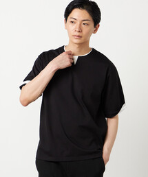 【接触冷感】USAコットン フェイクレイヤード キーネックTシャツ