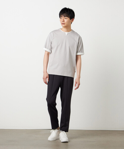 COMME CA ISM（コムサイズム）の「【接触冷感】USAコットン フェイクレイヤード キーネックTシャツ（Tシャツ/カットソー・メンズ・ブラック/ライトグレー/サックスブルー/ホワイト・MEDIUM/LARGE/X-LARGE）」の8枚目の写真