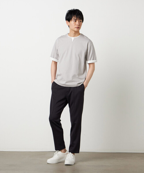COMME CA ISM（コムサイズム）の「【接触冷感】USAコットン フェイクレイヤード キーネックTシャツ（Tシャツ/カットソー・メンズ・ブラック/ライトグレー/サックスブルー/ホワイト・MEDIUM/LARGE/X-LARGE）」の9枚目の写真