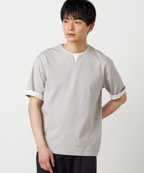 COMME CA ISM（コムサイズム）の「【接触冷感】USAコットン フェイクレイヤード キーネックTシャツ（Tシャツ/カットソー・メンズ・ブラック/ライトグレー/サックスブルー/ホワイト・MEDIUM/LARGE/X-LARGE）」の10枚目の写真