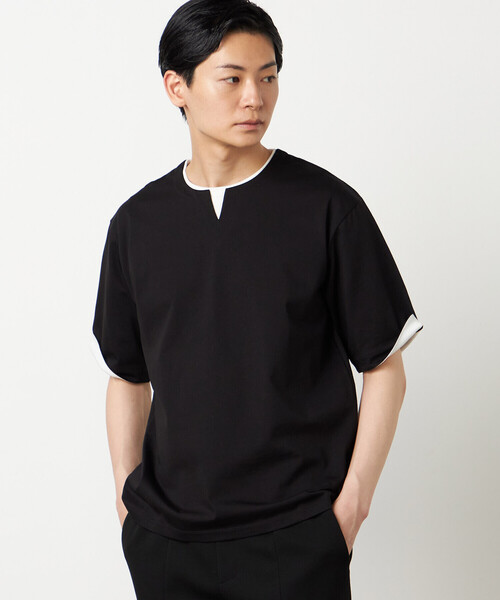 COMME CA ISM（コムサイズム）の「【接触冷感】USAコットン フェイクレイヤード キーネックTシャツ（Tシャツ/カットソー・メンズ・ブラック/ライトグレー/サックスブルー/ホワイト・MEDIUM/LARGE/X-LARGE）」の13枚目の写真