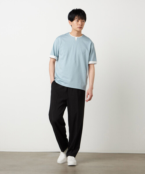 COMME CA ISM（コムサイズム）の「【接触冷感】USAコットン フェイクレイヤード キーネックTシャツ（Tシャツ/カットソー・メンズ・ブラック/ライトグレー/サックスブルー/ホワイト・MEDIUM/LARGE/X-LARGE）」の14枚目の写真