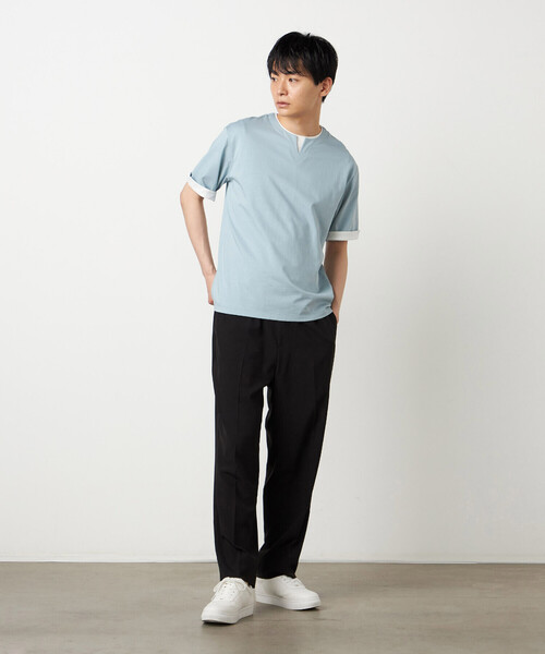 COMME CA ISM（コムサイズム）の「【接触冷感】USAコットン フェイクレイヤード キーネックTシャツ（Tシャツ/カットソー・メンズ・ブラック/ライトグレー/サックスブルー/ホワイト・MEDIUM/LARGE/X-LARGE）」の15枚目の写真