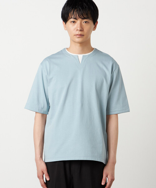 COMME CA ISM（コムサイズム）の「【接触冷感】USAコットン フェイクレイヤード キーネックTシャツ（Tシャツ/カットソー・メンズ・ブラック/ライトグレー/サックスブルー/ホワイト・MEDIUM/LARGE/X-LARGE）」の17枚目の写真