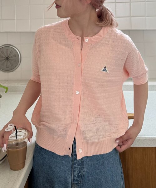 GEVACO(ゲバコ)の「【GEVACO/ゲバコ】コットンリネン半袖カーディガン(Tシャツ/カットソー・レディース・ブラック/ピンク/アイボリー・ONE SIZE)」の1枚目の写真