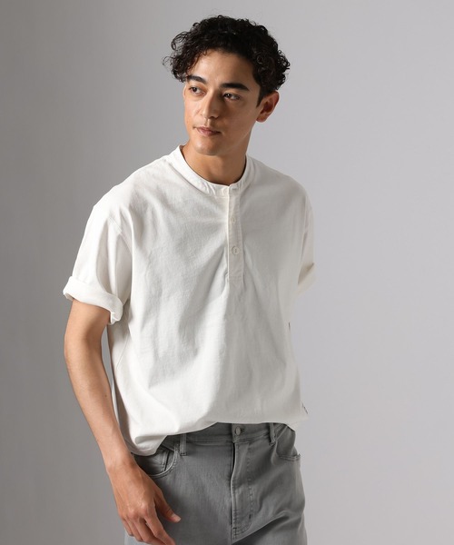 BAYFLOW（ベイフロー）の「スラブヘンリーネックTシャツ（Tシャツ/カットソー・メンズ・チャコール/オフホワイト/ブラウン・MEDIUM/LARGE）」の2枚目の写真