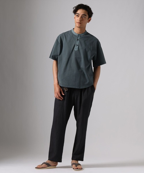 BAYFLOW（ベイフロー）の「スラブヘンリーネックTシャツ（Tシャツ/カットソー・メンズ・チャコール/オフホワイト/ブラウン・MEDIUM/LARGE）」の14枚目の写真