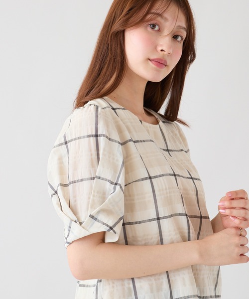 Rose Tiara（ローズティアラ）の「マドラスチェックシアーブラウス（シャツ/ブラウス・レディース・バイオレット/オフホワイト・46/42/38）」の2枚目の写真