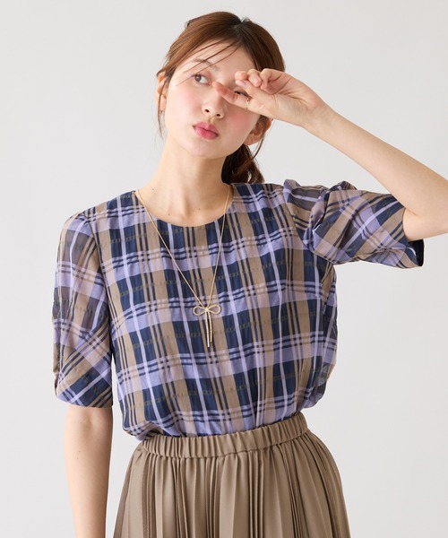 Rose Tiara（ローズティアラ）の「マドラスチェックシアーブラウス（シャツ/ブラウス・レディース・バイオレット/オフホワイト・46/42/38）」の3枚目の写真