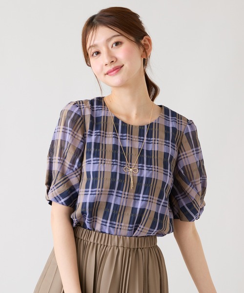 Rose Tiara（ローズティアラ）の「マドラスチェックシアーブラウス（シャツ/ブラウス・レディース・バイオレット/オフホワイト・46/42/38）」の4枚目の写真