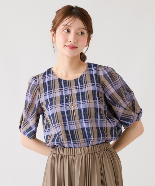 Rose Tiara（ローズティアラ）の「マドラスチェックシアーブラウス（シャツ/ブラウス・レディース・バイオレット/オフホワイト・46/42/38）」の5枚目の写真