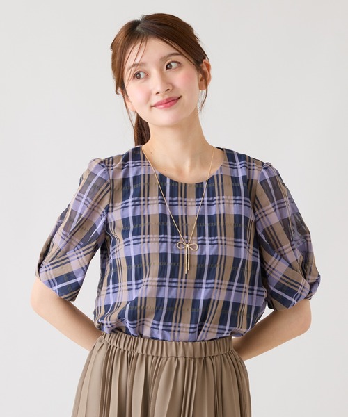 Rose Tiara（ローズティアラ）の「マドラスチェックシアーブラウス（シャツ/ブラウス・レディース・バイオレット/オフホワイト・46/42/38）」の6枚目の写真