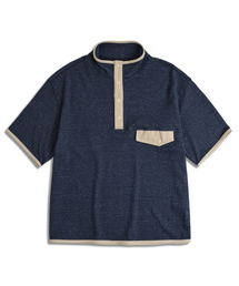 ワッフルプルオーバー半袖Tシャツネイビー