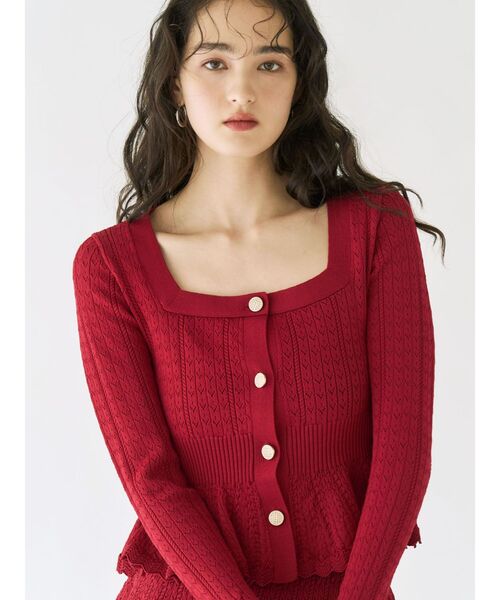 LAGUNAMOON(ラグナムーン)の「レースニットメタルボタンカーデ 【セットアップ対応】(ニット/セーター・レディース・レッド/ブラック・FREE)」の4枚目の写真