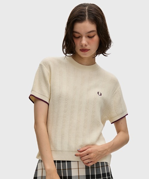 FRED PERRY(フレッドペリー)の「Textured Knitted T-Shirt/テクスチャードニットTシャツ(Tシャツ/カットソー・レディース・ベージュ・10/8)」の1枚目の写真