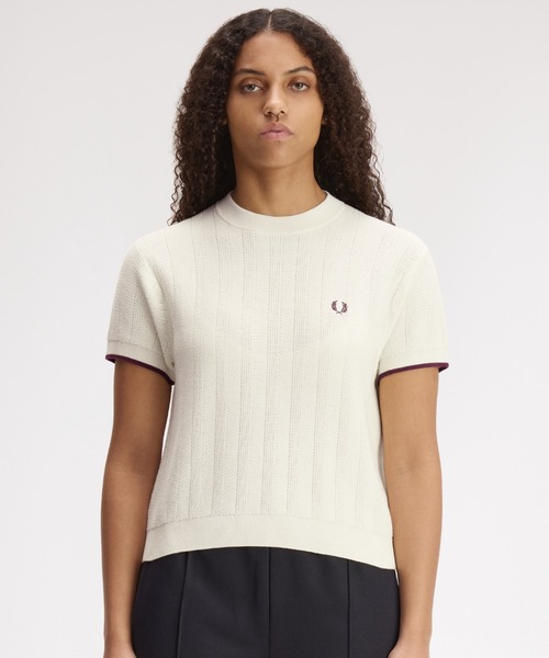 FRED PERRY(フレッドペリー)の「Textured Knitted T-Shirt/テクスチャードニットTシャツ(Tシャツ/カットソー・レディース・ベージュ・10/8)」の4枚目の写真