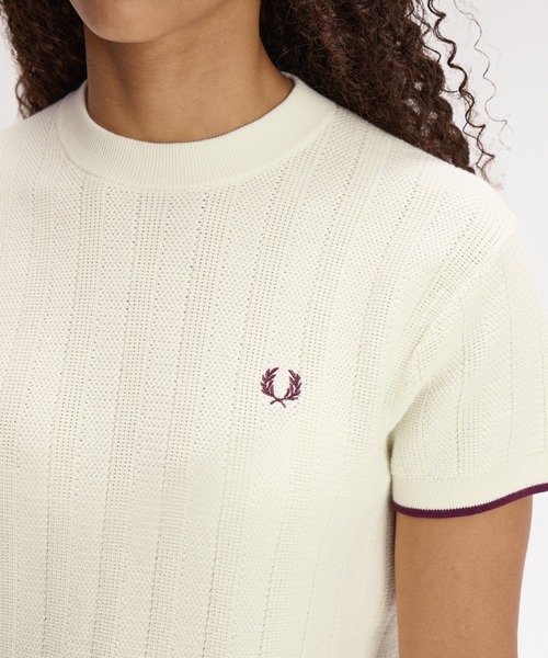 FRED PERRY(フレッドペリー)の「Textured Knitted T-Shirt/テクスチャードニットTシャツ(Tシャツ/カットソー・レディース・ベージュ・10/8)」の3枚目の写真