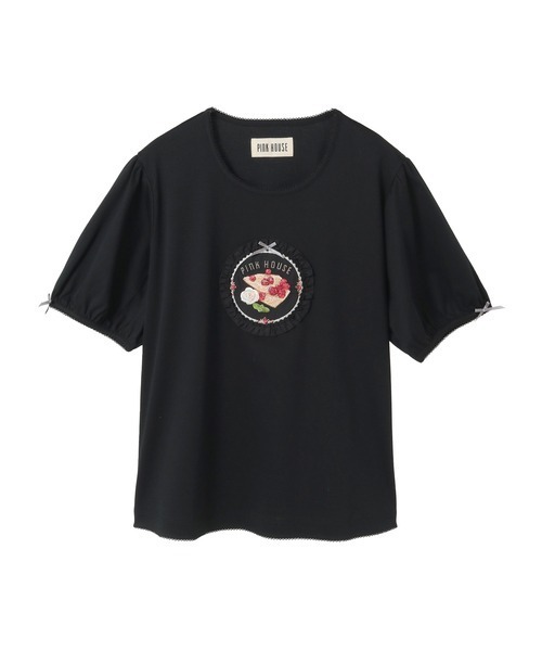 PINK HOUSE(ピンクハウス)の「クレープリー刺繍アップリケ付きカットソー(Tシャツ/カットソー・レディース・ミント/ブラック/ベージュ/キナリ・フリー)」の3枚目の写真