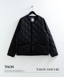 【TAION(タイオン)】〈ユニセックス〉シティ パイピングクルーネック ダウンカーディガン-リラックスルーズ