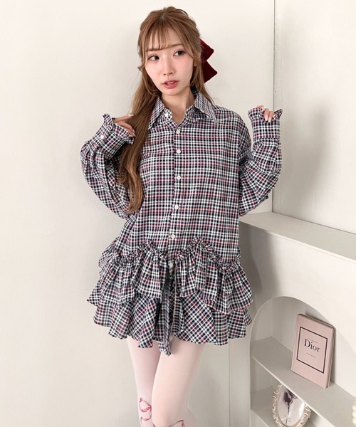 Loueme（ルエム）の「フリルチェックシャツチュニック（シャツ/ブラウス・レディース・レッド/ライトブルー/ブラック/ホワイト・FREE）」の22枚目の写真