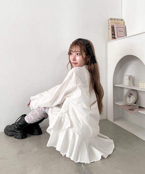 Loueme（ルエム）の「フリルチェックシャツチュニック（シャツ/ブラウス・レディース・レッド/ライトブルー/ブラック/ホワイト・FREE）」の16枚目の写真