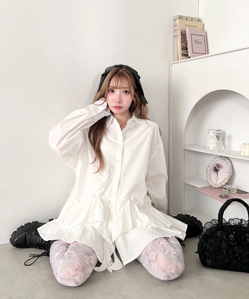 Loueme（ルエム）の「フリルチェックシャツチュニック（シャツ/ブラウス・レディース・レッド/ライトブルー/ブラック/ホワイト・FREE）」の15枚目の写真