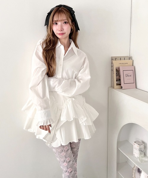 Loueme（ルエム）の「フリルチェックシャツチュニック（シャツ/ブラウス・レディース・レッド/ライトブルー/ブラック/ホワイト・FREE）」の14枚目の写真