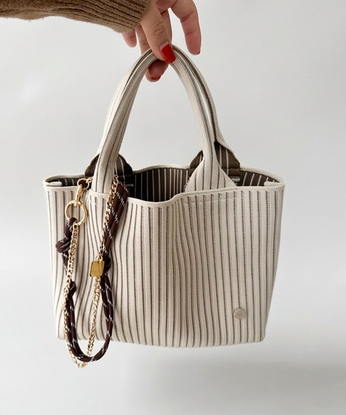 q bag paris(キューバッグパリ)の「tricote plus petit トリコット プリュ プティ ニットトートバッグ(トートバッグ・レディース・ライトブルー/モカ/ピンクベージュ・FREE)」の5枚目の写真