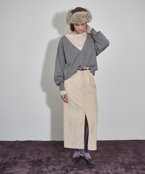 THE YOn(ザヨン)の「コーデュロイタックナロースカート(スカート・レディース・ブラウン/プラム/クリーム・M/S)」の11枚目の写真