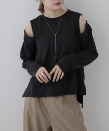オープンショルダーロングスリーブTシャツ