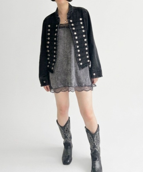 LAC-VERT(ラック・ヴェール)の「ナポレオンジャケット(デニムジャケット・レディース・ブラック・LARGE/MEDIUM)」の4枚目の写真