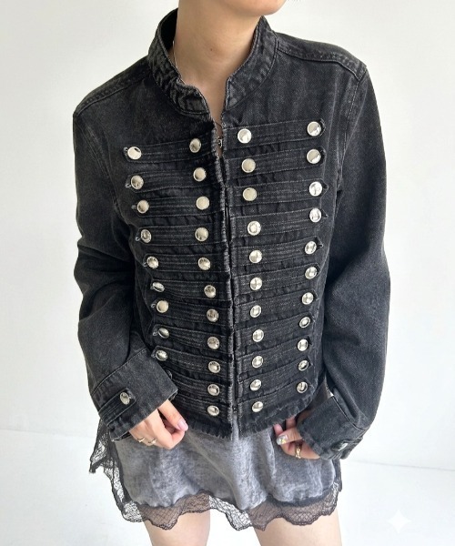 LAC-VERT(ラック・ヴェール)の「ナポレオンジャケット(デニムジャケット・レディース・ブラック・LARGE/MEDIUM)」の2枚目の写真