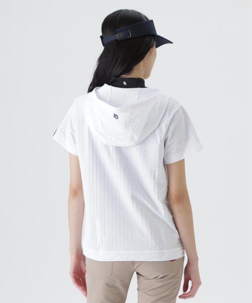 PEARLY GATES(パーリーゲイツ)の「【PEARLY GATES】ハイゲージ圧縮サッカー半袖ハーフジップフーディプルオーバー(Tシャツ/カットソー・レディース・ネイビー/ホワイト・MEDIUM/SMALL/LARGE)」の5枚目の写真
