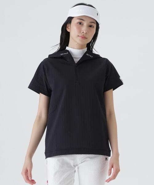 PEARLY GATES(パーリーゲイツ)の「【PEARLY GATES】ハイゲージ圧縮サッカー半袖ハーフジップフーディプルオーバー(Tシャツ/カットソー・レディース・ネイビー/ホワイト・MEDIUM/SMALL/LARGE)」の8枚目の写真