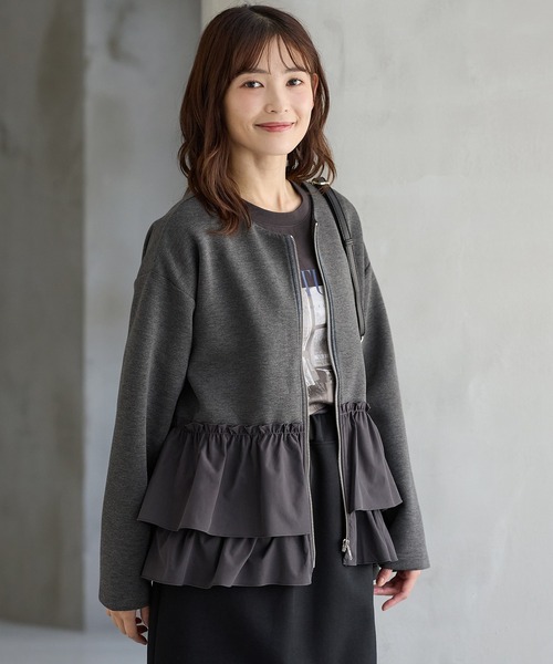 Honeys（ハニーズ）の「裾フリルジップカーデ（カーディガン/ボレロ・レディース・ヘザーチャコール/モカ/ピンク/ブラック・M/LL/L）」の13枚目の写真