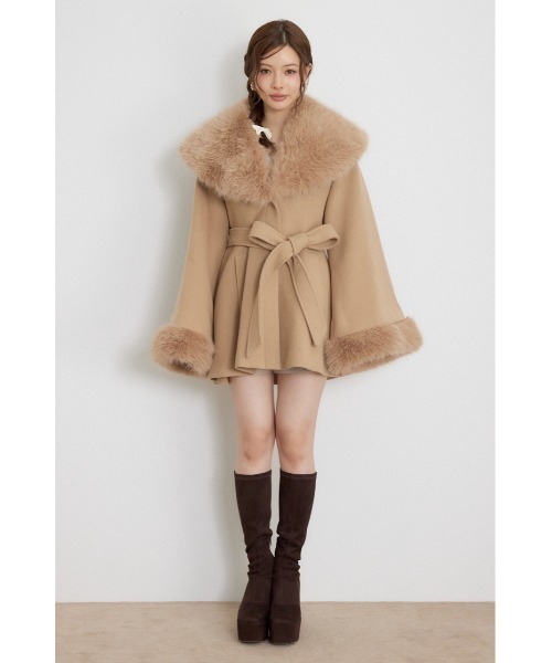 rienda（リエンダ）の「【AW先行アイテム】ポンチョ風ウールミニコート 秋服 冬服（ポンチョ・レディース・アイボリー/ブラック/キャメル・SMALL/MEDIUM）」の6枚目の写真