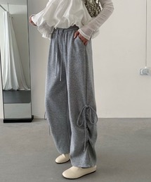 【カラー×サイズ展開あり】サイドギャザーリボンスウェットパンツ リボン スウェット パンツ ワイド スウェットパンツ ワイドパンツ イージーパンツ リボンパンツ